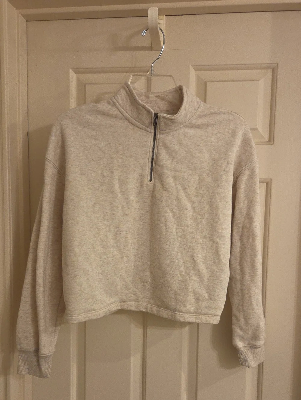 Girls Old Navy Cream Quarter-Zip Cowl Pullover Crop Fleece
